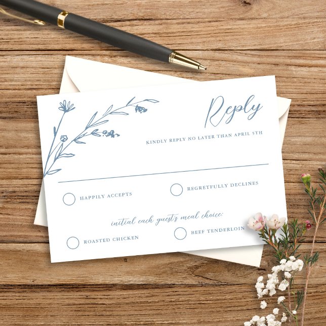 Cartão RSVP Casamento Rustic Elegant Dusty Blue Wildflower (Criador carregado)