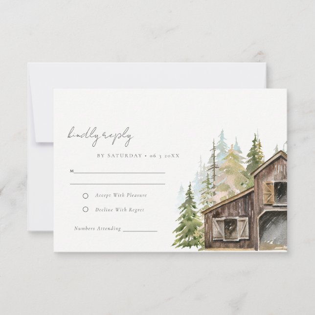 Cartão RSVP Casamento Rustic Elegant Pine Woods Forest (Frente)