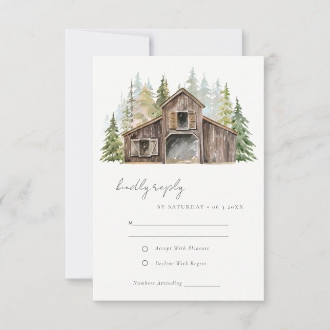 Cartão RSVP Casamento Rustic Elegant Pine Woods Forest (Frente)