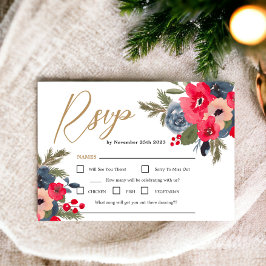 Cartão RSVP Casamento Rustic Elegant Winter Floral Watercolor