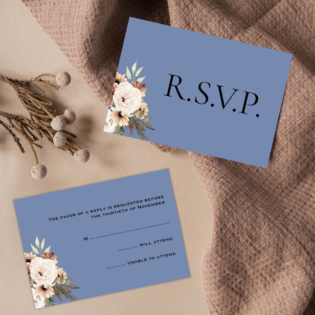 Cartão RSVP Casamento Rustic Floral Dusty Blue (Criador carregado)