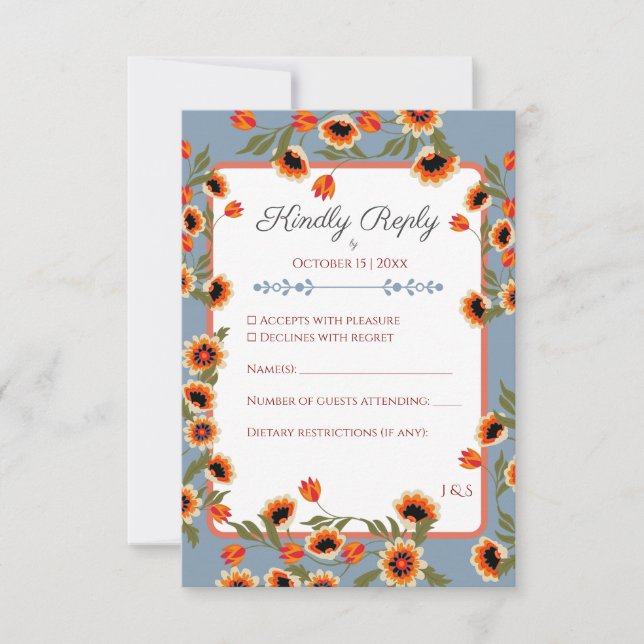 Cartão RSVP Casamento Rustic Floral Escandinávia Inspirado Fol (Frente)