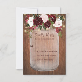Cartão RSVP Casamento Rustic Floral Mason Jar Burgundy Blush