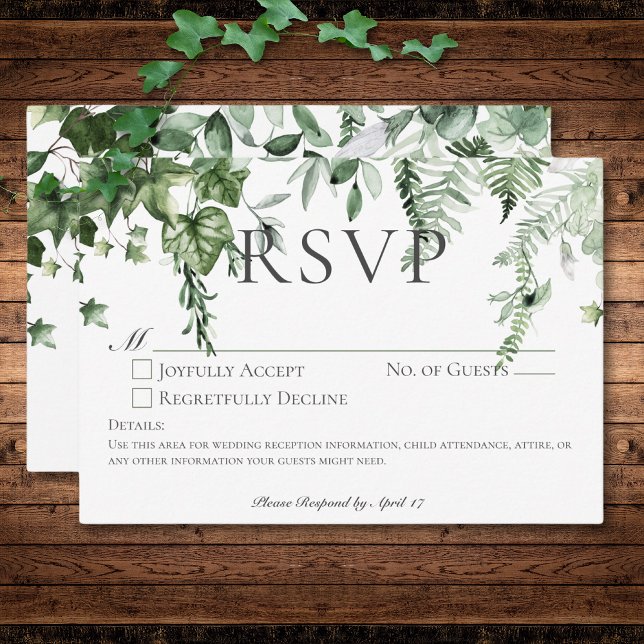 Cartão RSVP Casamento Rustic Ivy & Sage Greenery Sem Janto (Rustic Ivy & Sage Greenery Wedding No Dinner RSVP Card)