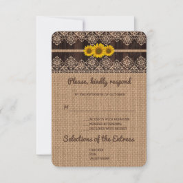 Cartão RSVP Casamento Rustic Lace Burlap Wood