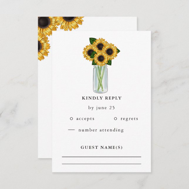 Cartão RSVP Casamento Rustic Mason Jar Sunflower (Frente/Verso)