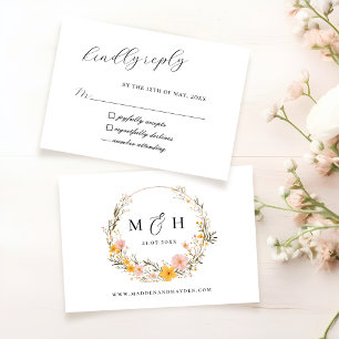 Cartão RSVP Casamento Rustic Neutral Boho Floral