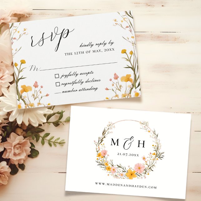 Cartão RSVP Casamento Rustic Neutral Boho Floral (Criador carregado)