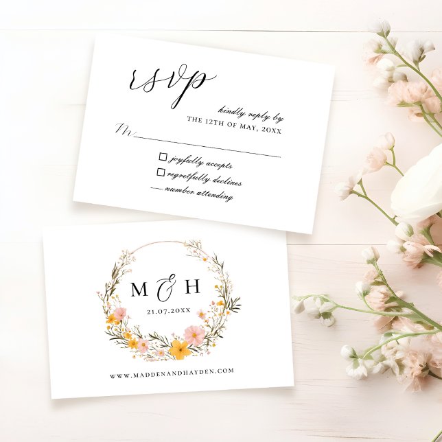 Cartão RSVP Casamento Rustic Neutral Boho Floral (Criador carregado)