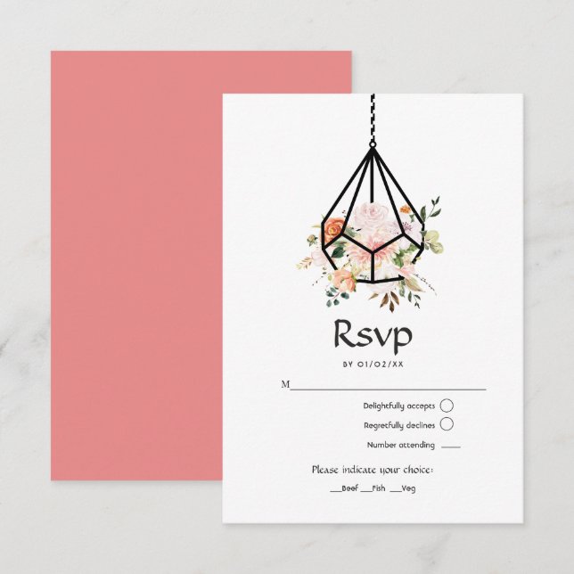Cartão RSVP Casamento Rustic Pastel Floral Terrarium (Frente/Verso)