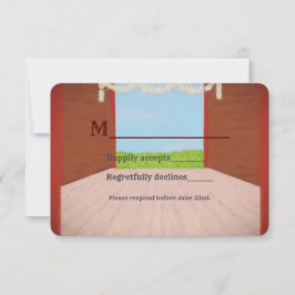 Cartão RSVP Casamento Rustic Red Barn and Daisies Country