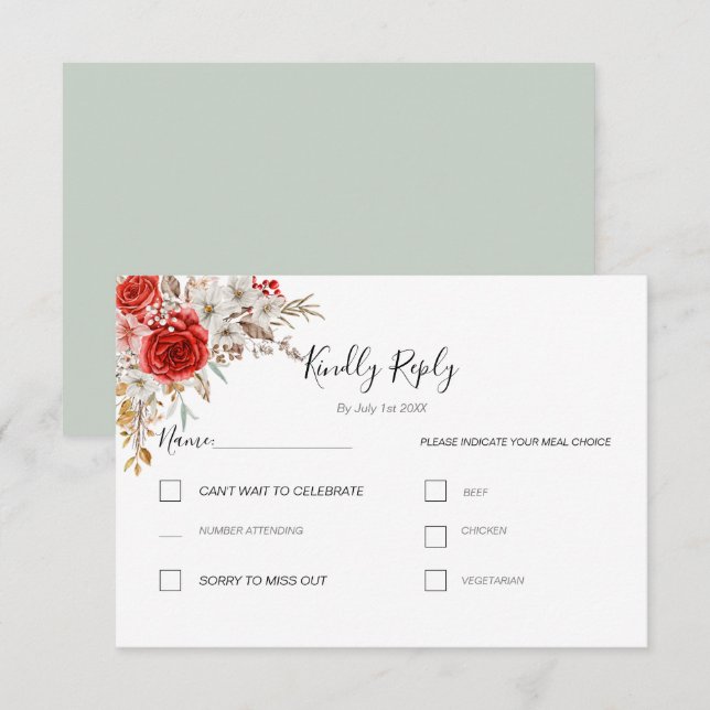 Cartão RSVP Casamento Rustic Rosa Country (Frente/Verso)