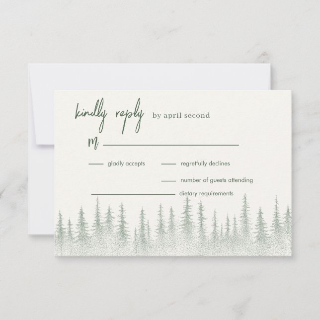 Cartão RSVP Casamento Rustic Sage Green Mountain (Frente)