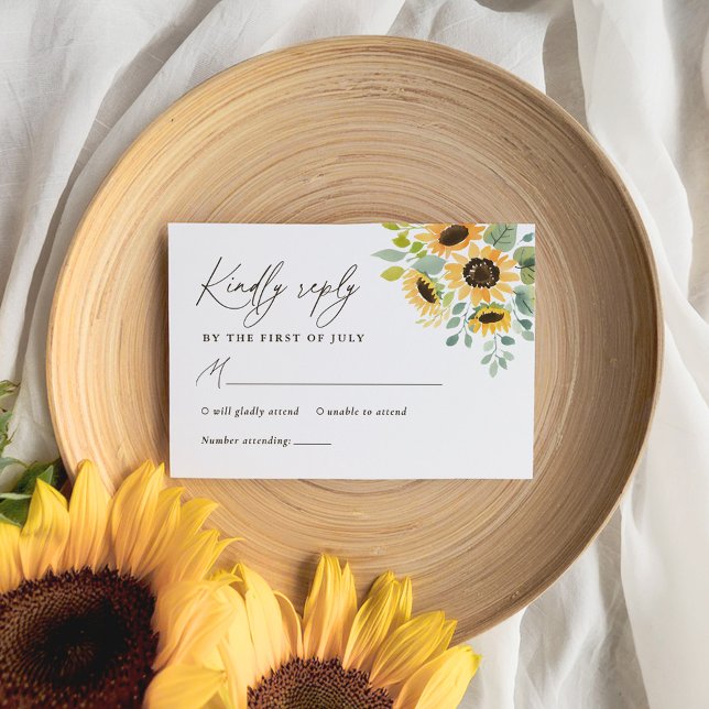 Cartão RSVP Casamento Rustic Sunflower (Criador carregado)