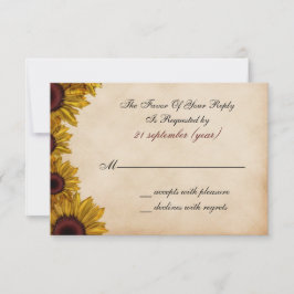 Cartão RSVP Casamento Rustic Sunflower