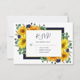 Cartão RSVP Casamento Rustic Sunflower Blue Rosa Country