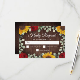 Cartão RSVP Casamento Rustic Sunflower Eucalyptus Rosa vermelh