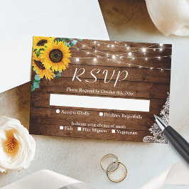 Cartão RSVP Casamento Rustic Sunflower Eucalyptus String Light