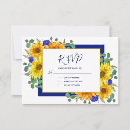 Cartão RSVP Casamento Rustic Sunflower Royal Blue Country