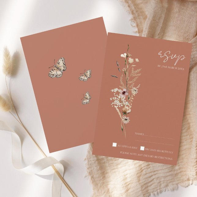 Cartão RSVP Casamento Rustic Terracotta Autumn Fall Selvagens (Criador carregado)