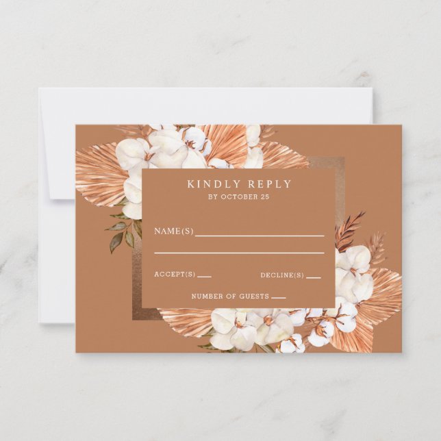 Cartão RSVP Casamento Rustic Terracotta Boho Pampas Orchids (Frente)