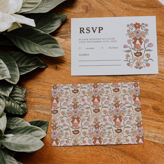 Cartão RSVP Casamento Rustic Terracotta e Flores (Criador carregado)