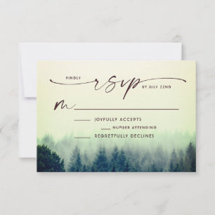 Cartão RSVP Casamento Rustic Trees Woodland Lake Mountain