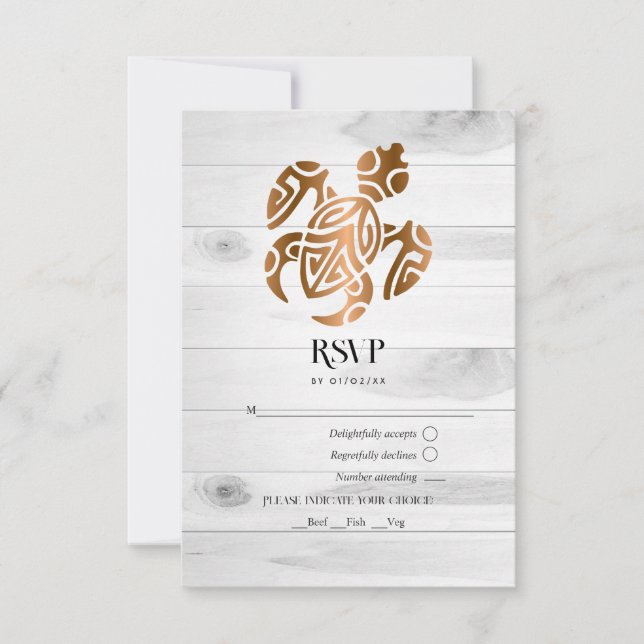 Cartão RSVP Casamento Rustic Tropical Mystic Island (Frente)