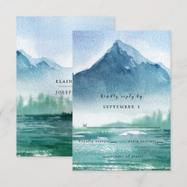 Cartão RSVP Casamento Rustic Watercolor Pine Mountain Lake