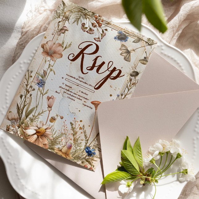 Cartão RSVP Casamento Rustic Watercolor Woodland (Criador carregado)