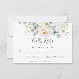 Cartão RSVP Casamento Rustic White Ivory Peony Floral Greenery