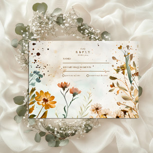 Cartão RSVP Casamento Rustic Wildflower Watercolor
