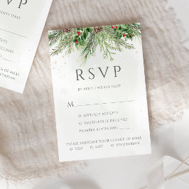 Cartão RSVP Casamento Rustic Winter Berries Pine Cone Greenery