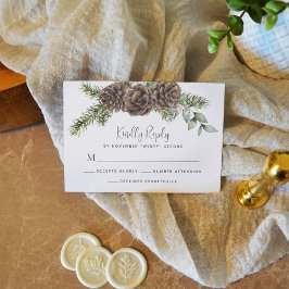 Cartão RSVP Casamento Rustic Winter Foliage Pine Cone