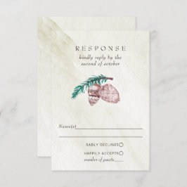 Cartão RSVP Casamento Rustic Winter Forest Pine Cone