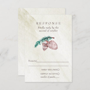 Cartão RSVP Casamento Rustic Winter Forest Pine Cone