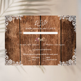 Cartão RSVP Casamento Rustic Wood and Lace Country