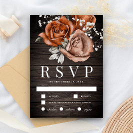 Cartão RSVP Casamento Rustic Wood Burnt Orange Rosa Terracotta