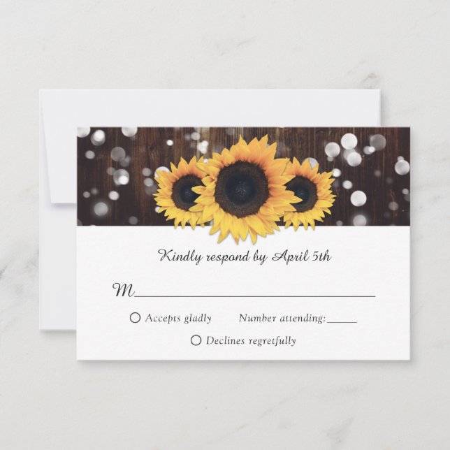 Cartão RSVP Casamento Rustic Wood Sunflower (Frente)
