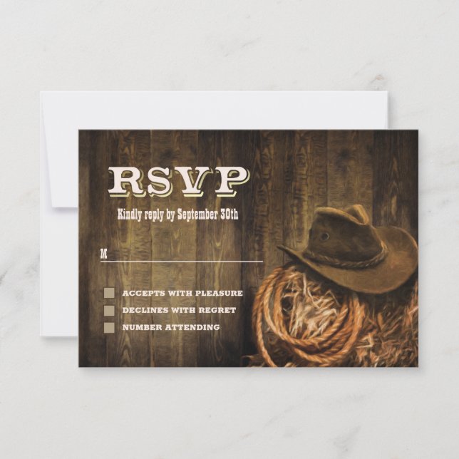 Cartão RSVP Casamento Rustic Wood Western (Frente)