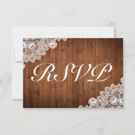 Cartão RSVP Casamento Rustic Wood & White Lace