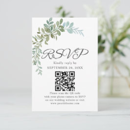 Cartão RSVP Casamento Rústico Aquarela Eucalipto Verde Suave