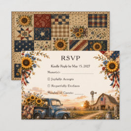 Cartão RSVP Casamento Rústico Chic Americano em Celeiro com Gi