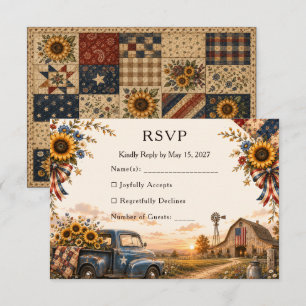 Cartão RSVP Casamento Rústico Chic Americano em Celeiro com Gi