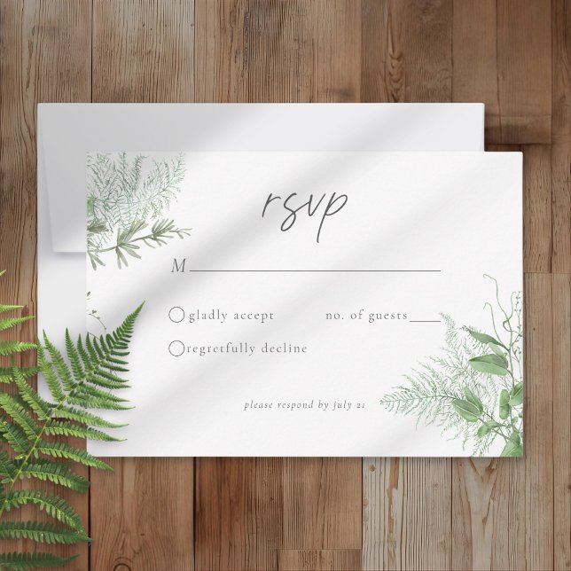 Cartão RSVP Casamento Rústico com Samambaia em Aquarela (Criador carregado)