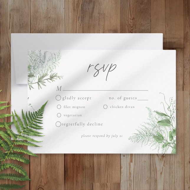 Cartão RSVP Casamento Rústico com Samambaia em Aquarela (Criador carregado)