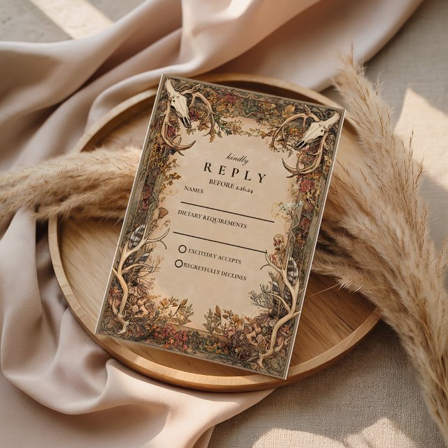 Cartão RSVP Casamento Rústico de Chifre de Outono (Criador carregado)