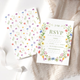 Cartão RSVP Casamento rústico de flores silvestres florais col