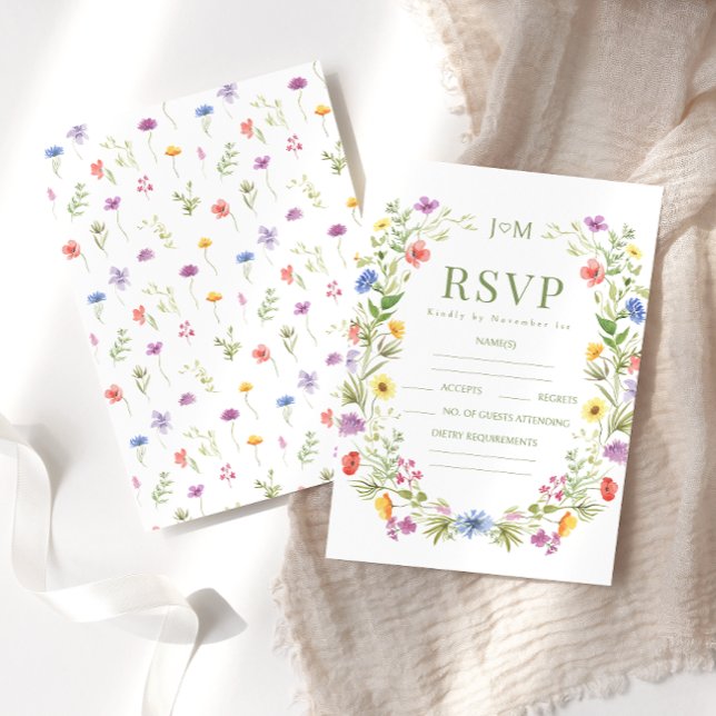 Cartão RSVP Casamento rústico de flores silvestres florais col (Criador carregado)