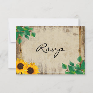 Cartão RSVP Casamento Rústico de Madeira de Celeiro com Girass